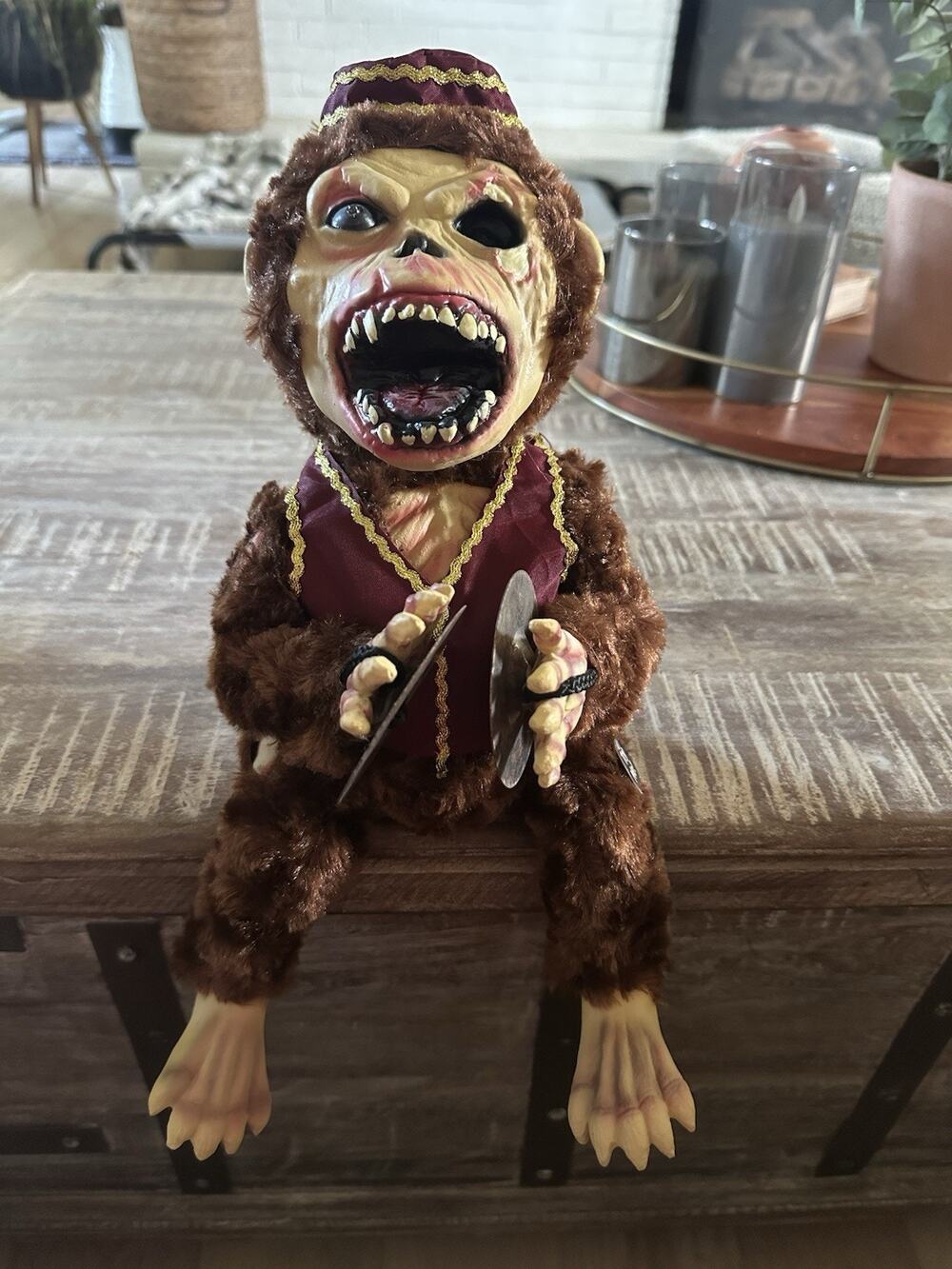 Spirit Halloween Monkey Chimes Symbols Animatronic Doll Works Great! EUC